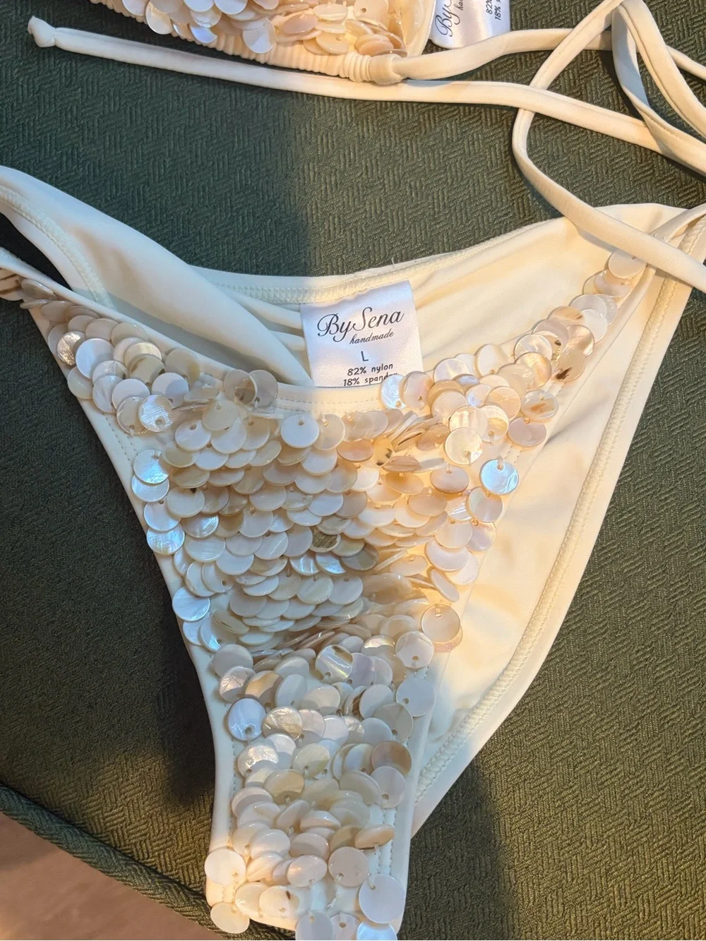 Monday Swimwear White Sequin Tie-Side Bikini - Picture 4 of 5